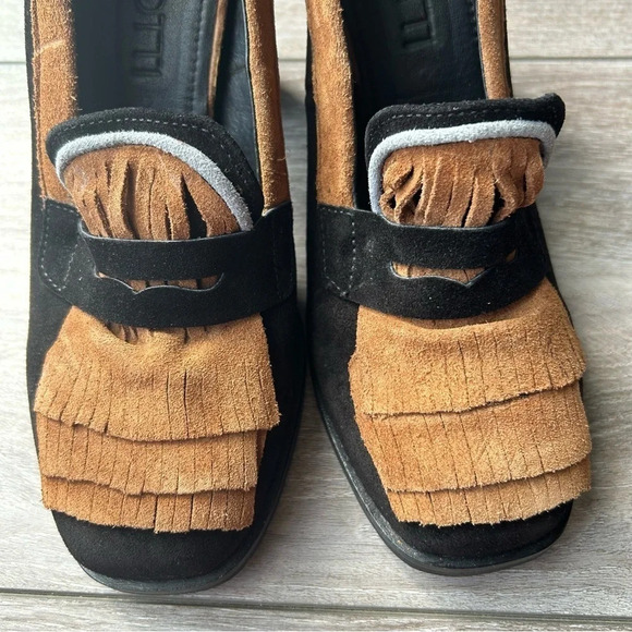 NWOT Girotti Square Toe Suede Leather With Fringe Pump - Picture 4 of 12